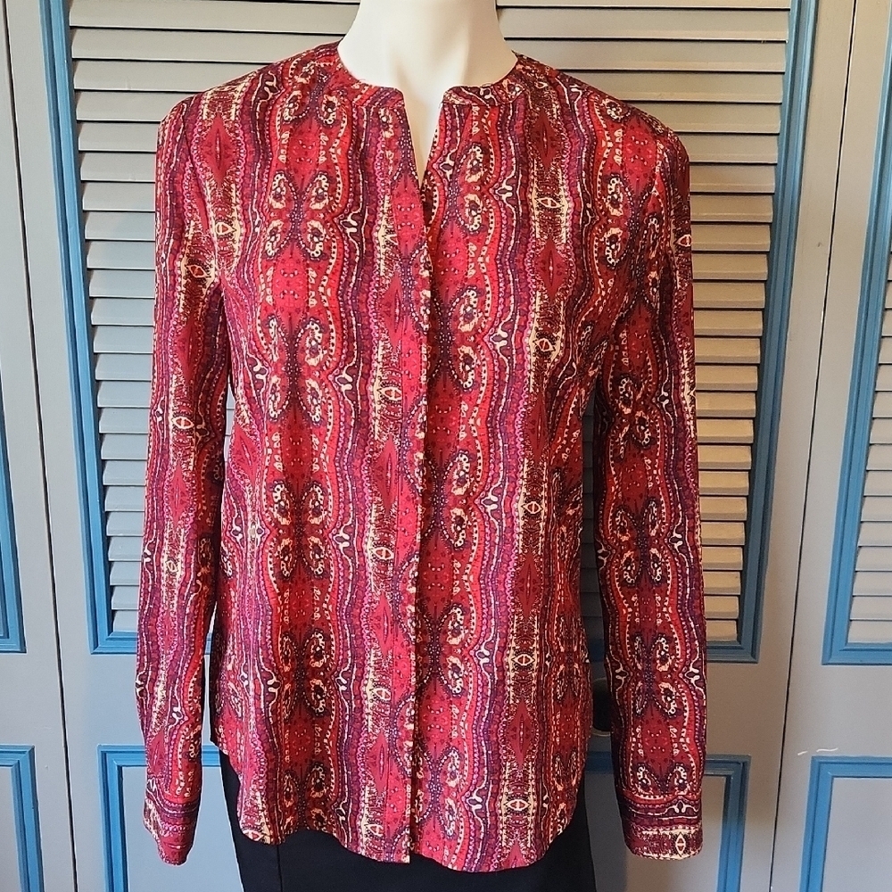Sanctuary Red & Cream Patterned Button-Down Blouse